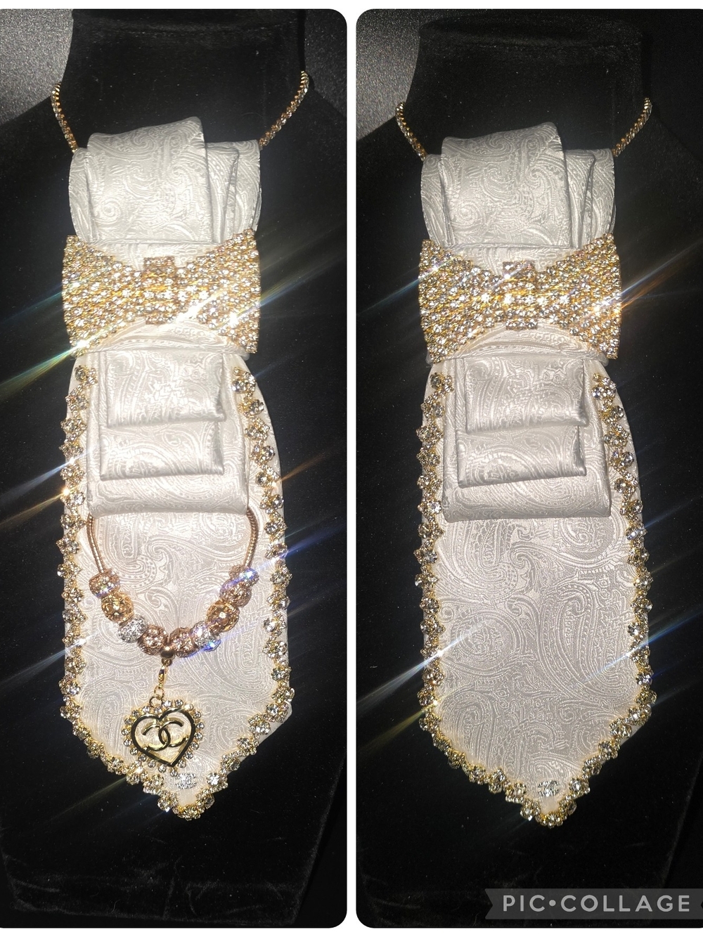 Elegant White And Gold Tie Necklace with Bracelet And Heart Charm